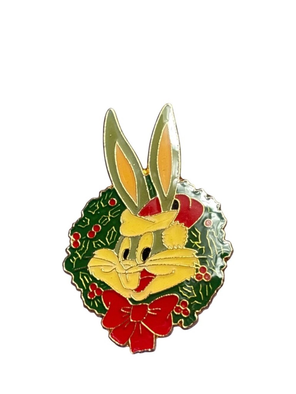 Vintage 1989 WB Bugs Bunny Christmas Enamel Brooch Pin Pinnacle Designs Taiwan